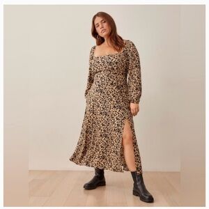 Reformation Sigmund Dress Midi Blitz Leopard Animal Print Size 18